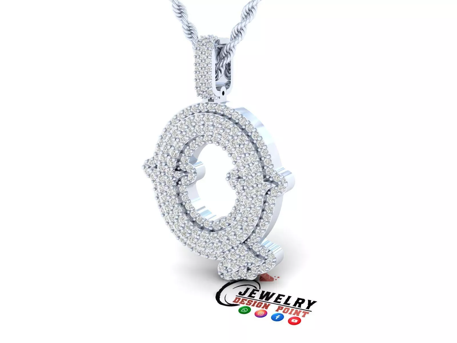 Custom Initial Q Letter Diamond  A to Z Alphabet  Necklace 3D print model_0
