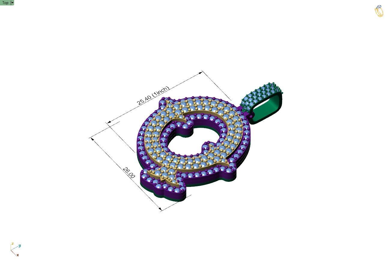 Custom Initial Q Letter Diamond  A to Z Alphabet  Necklace 3D print model_4