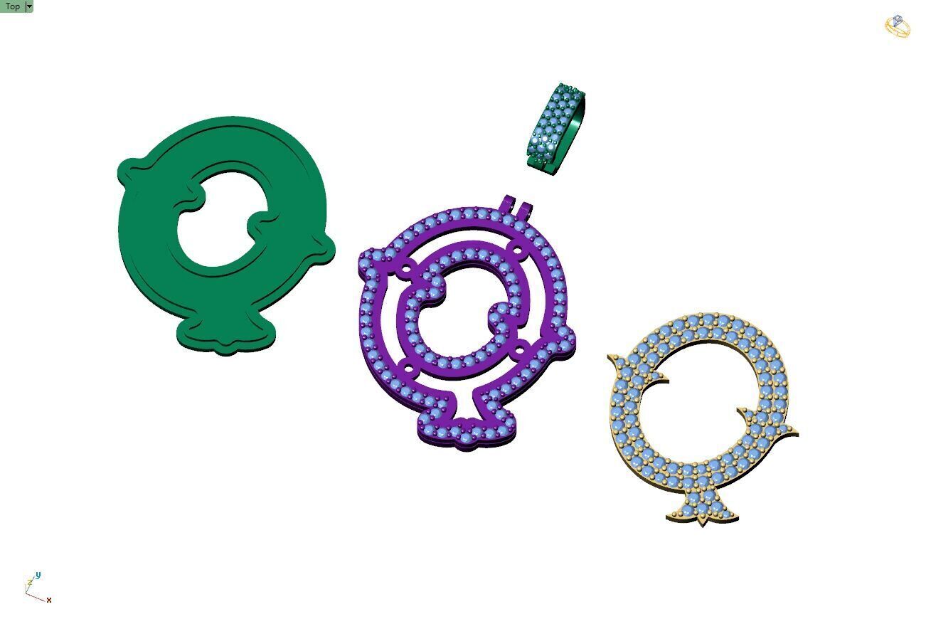 Custom Initial Q Letter Diamond  A to Z Alphabet  Necklace 3D print model_12