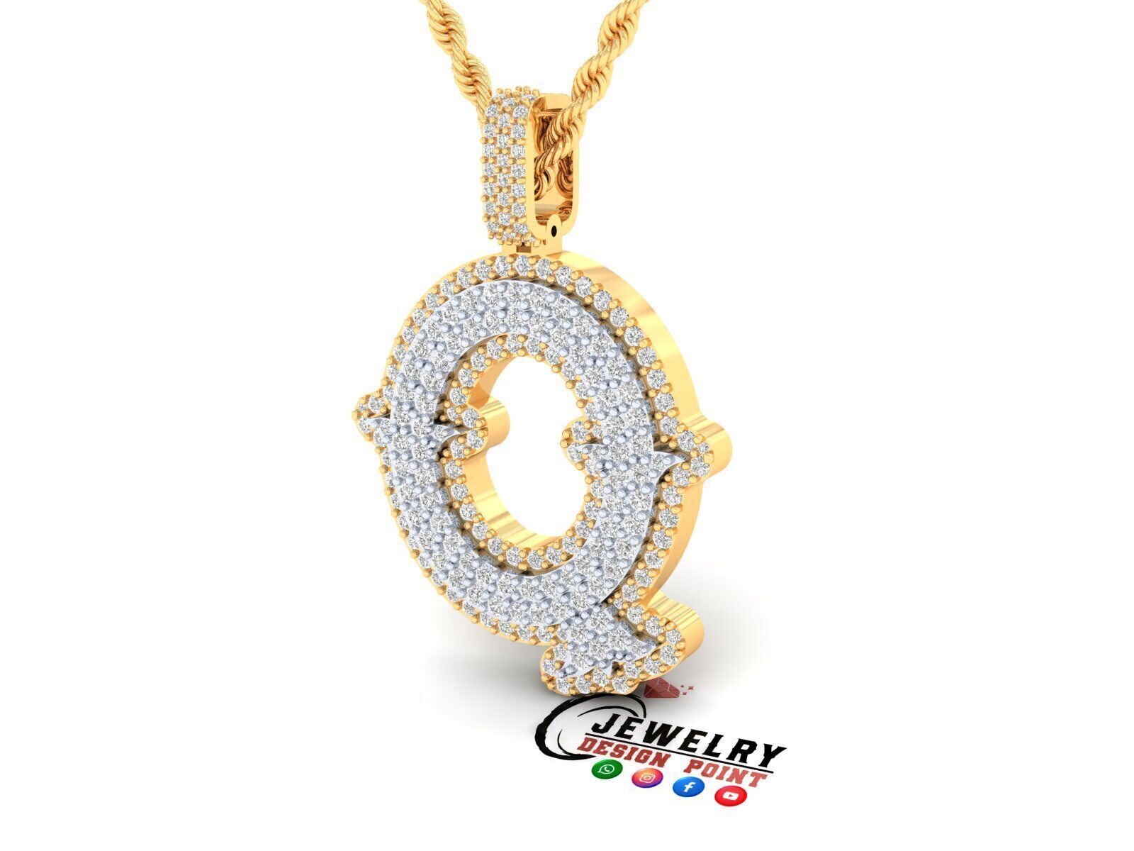 Custom Initial Q Letter Diamond  A to Z Alphabet  Necklace 3D print model_2
