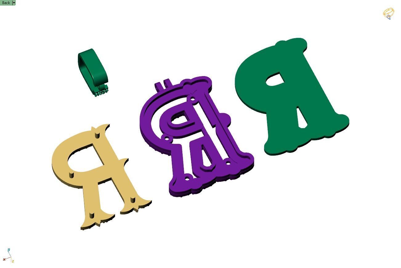 Custom Initial R Letter Diamond A to Z Alphabet Necklace 3D print model_13