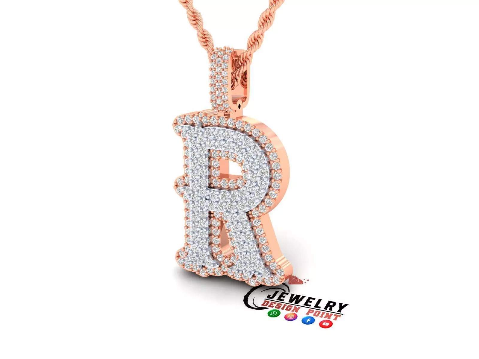 Custom Initial R Letter Diamond A to Z Alphabet Necklace 3D print model_0