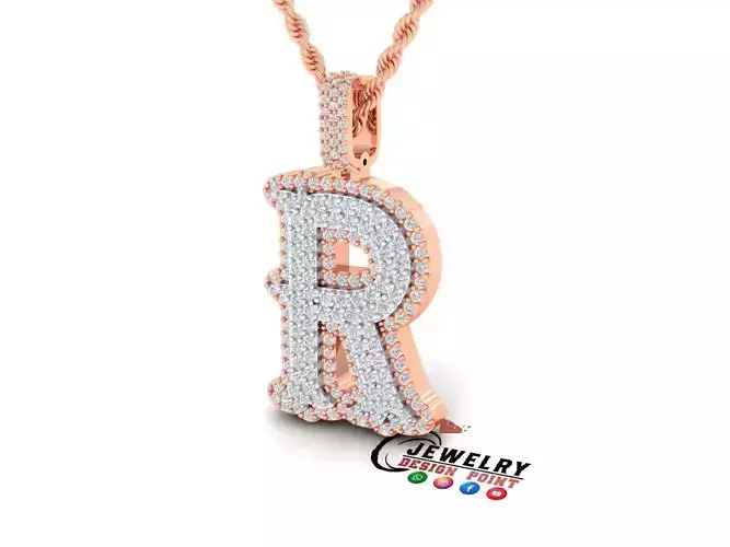 Custom Initial R Letter Diamond  A to Z Alphabet  Necklace 3D print model
