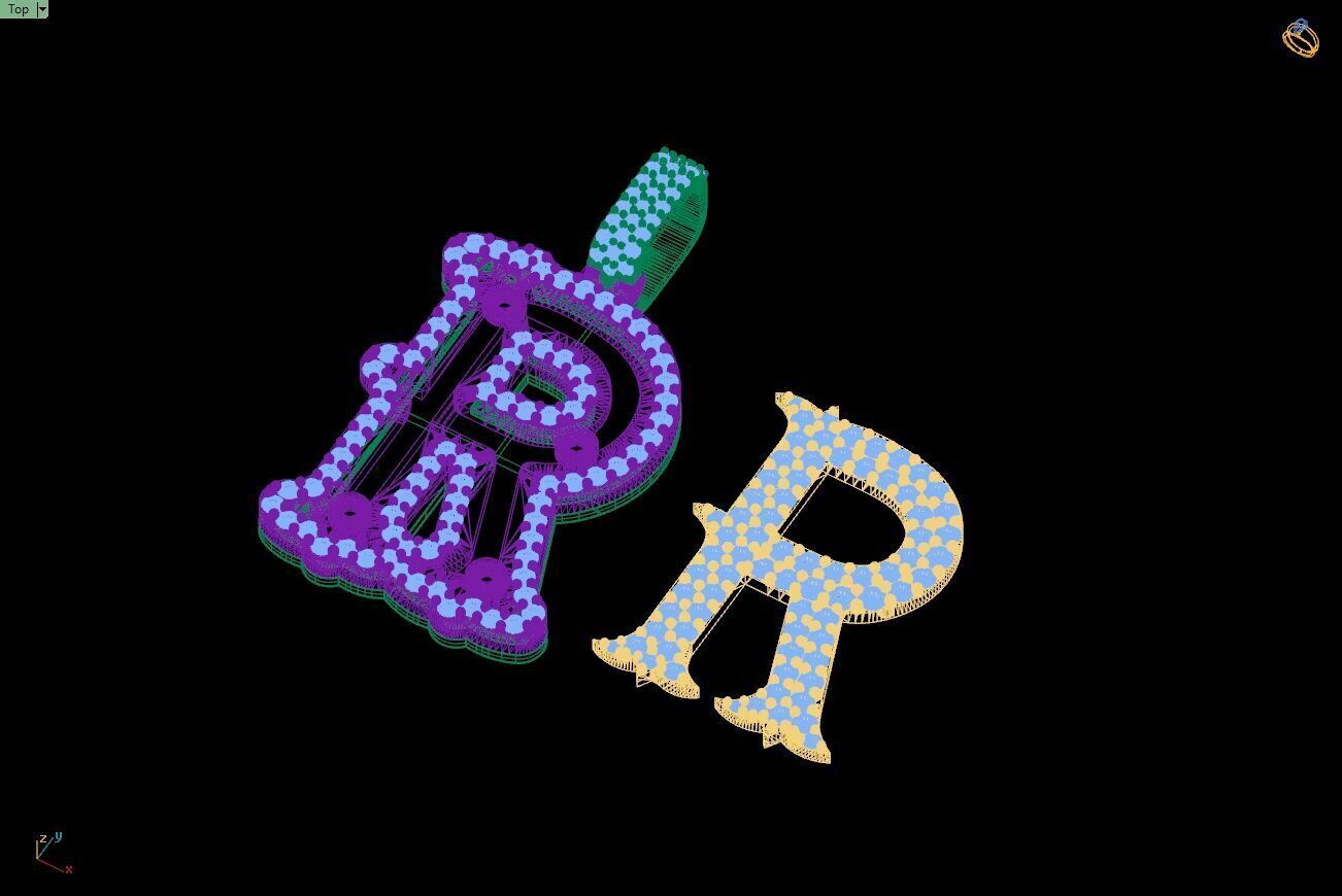 Custom Initial R Letter Diamond A to Z Alphabet Necklace 3D print model_15