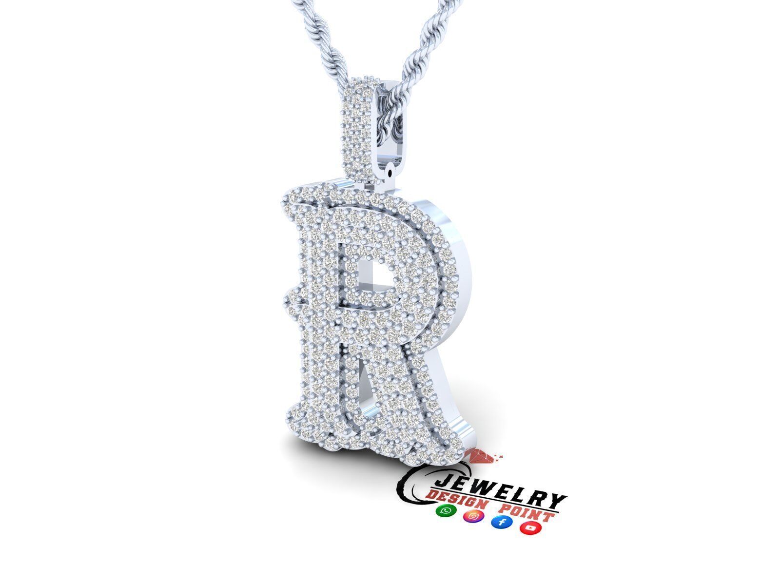 Custom Initial R Letter Diamond A to Z Alphabet Necklace 3D print model_3