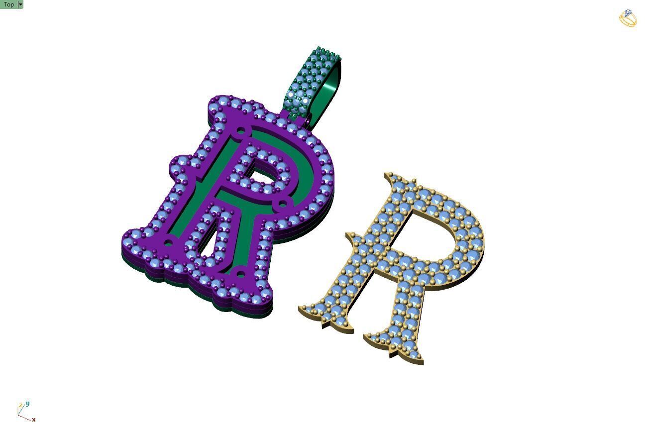 Custom Initial R Letter Diamond A to Z Alphabet Necklace 3D print model_10