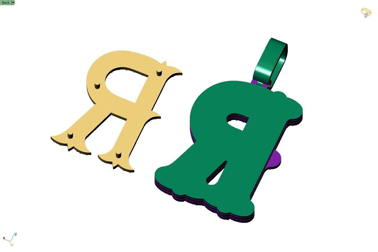 Custom Initial R Letter Diamond A to Z Alphabet Necklace 3D print model_11