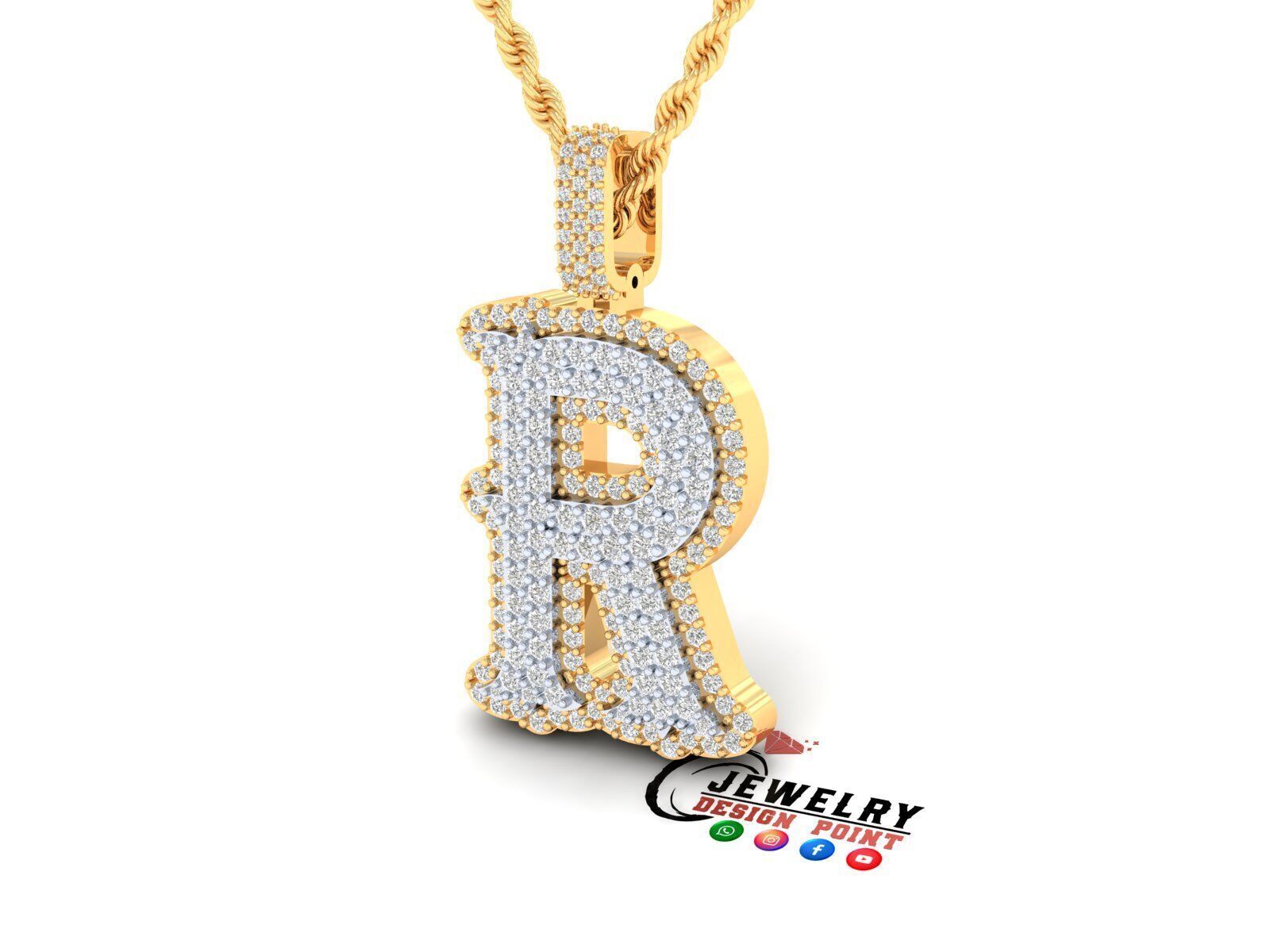 Custom Initial R Letter Diamond A to Z Alphabet Necklace 3D print model_2