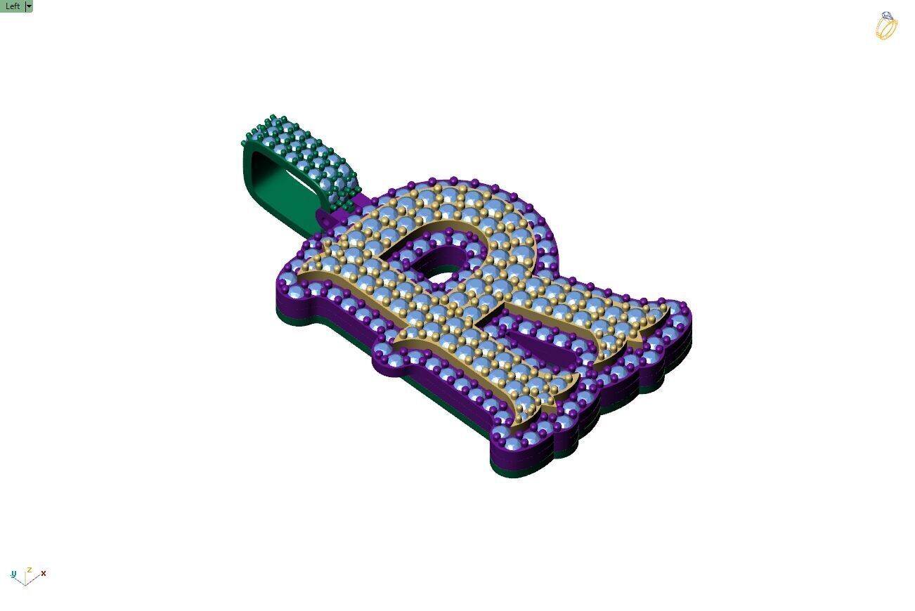 Custom Initial R Letter Diamond A to Z Alphabet Necklace 3D print model_8