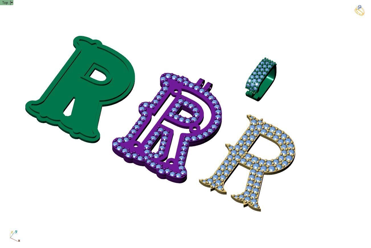 Custom Initial R Letter Diamond A to Z Alphabet Necklace 3D print model_12