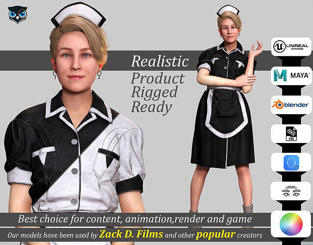 Vintage Housekeeper Woman Game Ready Model Low-poly 3D model