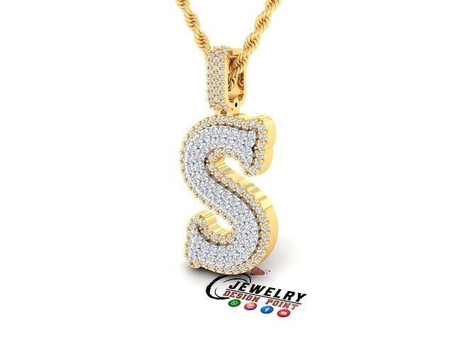 Custom Initial S Letter Diamond  A to Z Alphabet  Necklace 3D print model