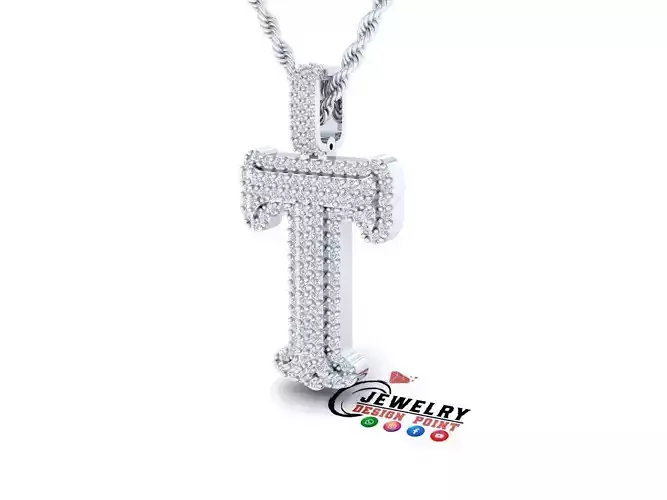 Custom Initial T Letter Diamond  A to Z Alphabet  Necklace 3D print model