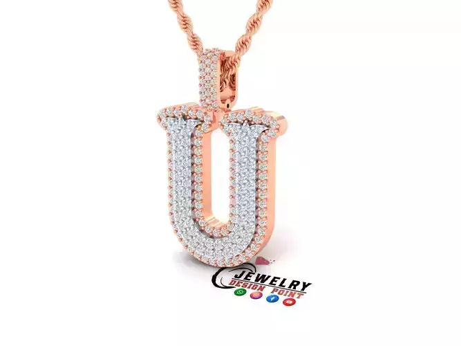 Custom Initial U Letter Diamond  A to Z Alphabet  Necklace