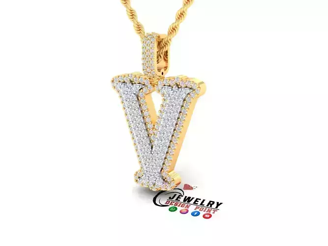 Custom Initial V Letter Diamond  A to Z Alphabet  Necklace