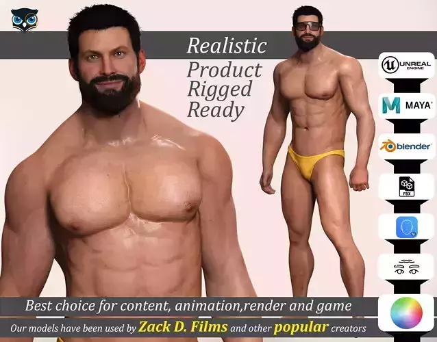 RIck Realistic Male Bodybuilder Character PBR Rigged Low-poly 3D model