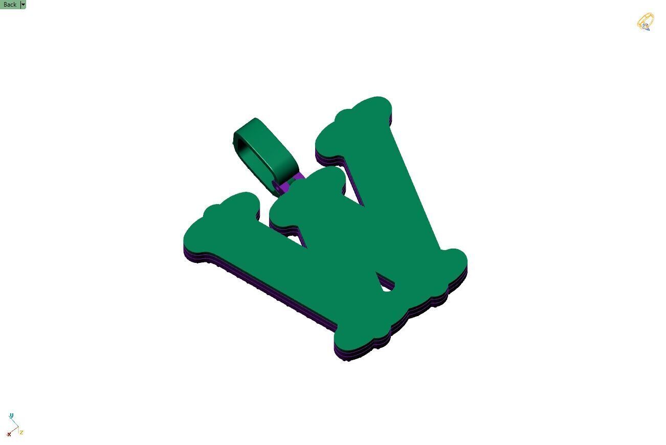 Custom Initial W Letter Diamond  A to Z Alphabet  Necklace 3D print model_9