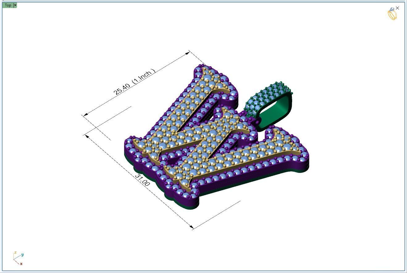 Custom Initial W Letter Diamond  A to Z Alphabet  Necklace 3D print model_4