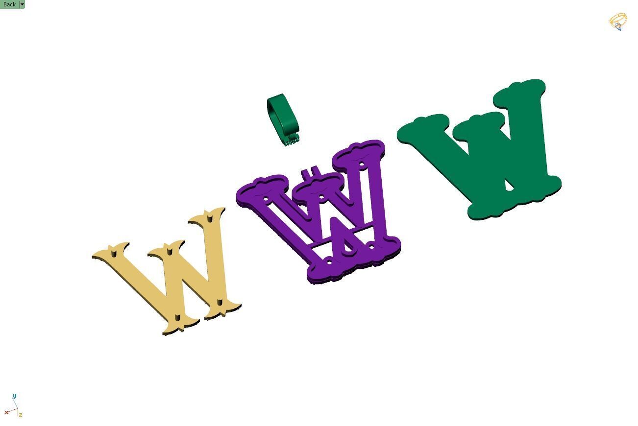 Custom Initial W Letter Diamond  A to Z Alphabet  Necklace 3D print model_13