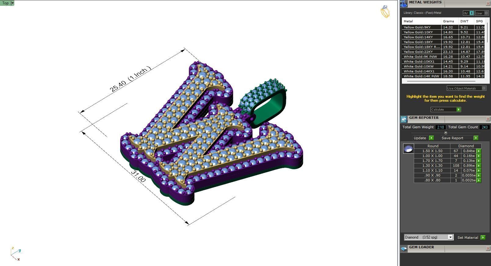 Custom Initial W Letter Diamond  A to Z Alphabet  Necklace 3D print model_6