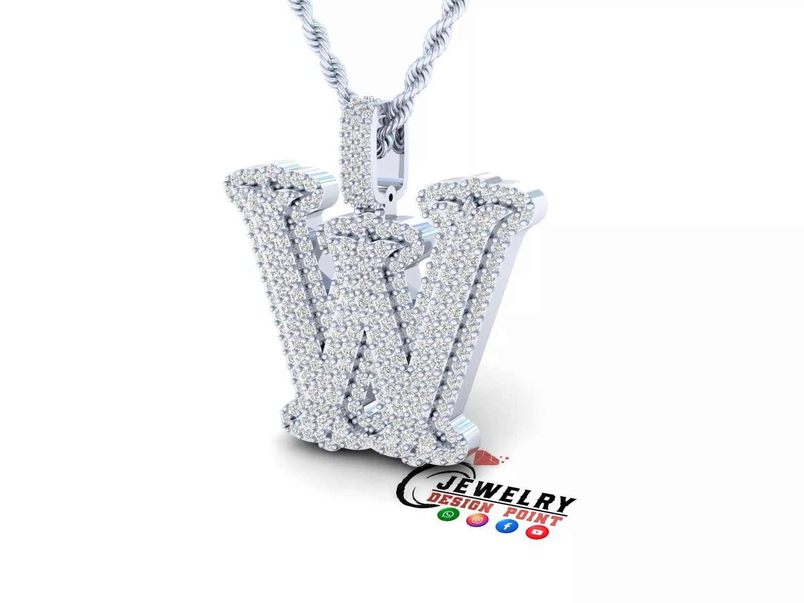 Custom Initial W Letter Diamond  A to Z Alphabet  Necklace 3D print model_0