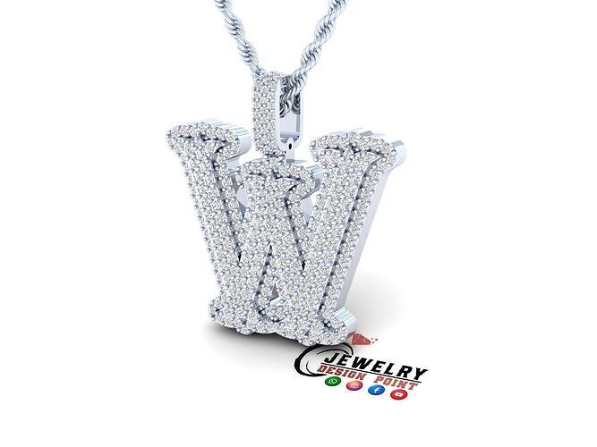 Custom Initial W Letter Diamond  A to Z Alphabet  Necklace 3D print model