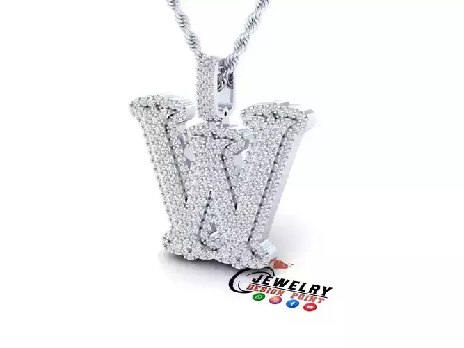 Custom Initial W Letter Diamond  A to Z Alphabet  Necklace
