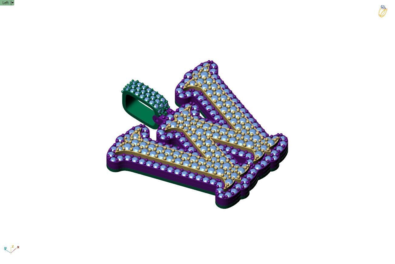 Custom Initial W Letter Diamond  A to Z Alphabet  Necklace 3D print model_8