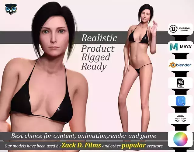 Realistic Female 3D Model Bikini Rigged Character Low-poly 3D model