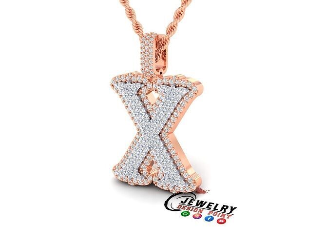 Custom Initial X Letter Diamond  A to Z Alphabet  Necklace 3D print model