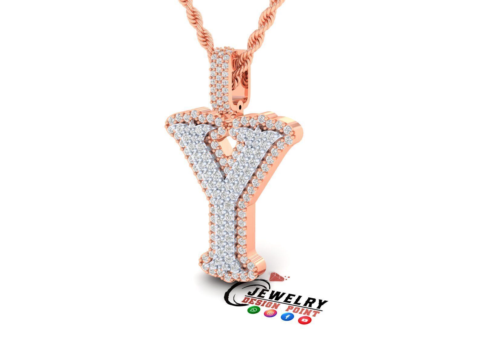 Custom Initial Y Letter Diamond A to Z Alphabet Necklace 3D print model_2
