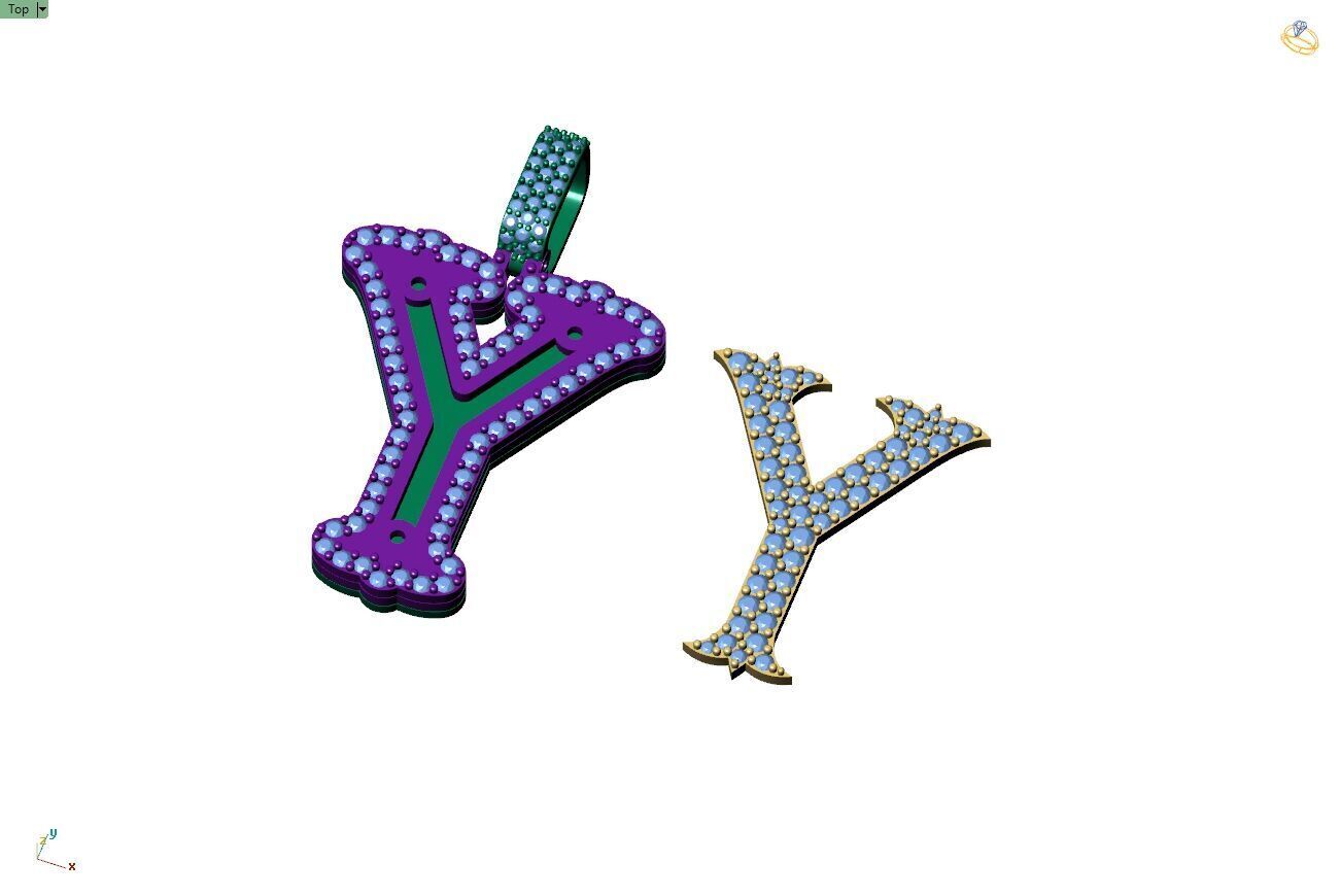 Custom Initial Y Letter Diamond A to Z Alphabet Necklace 3D print model_10