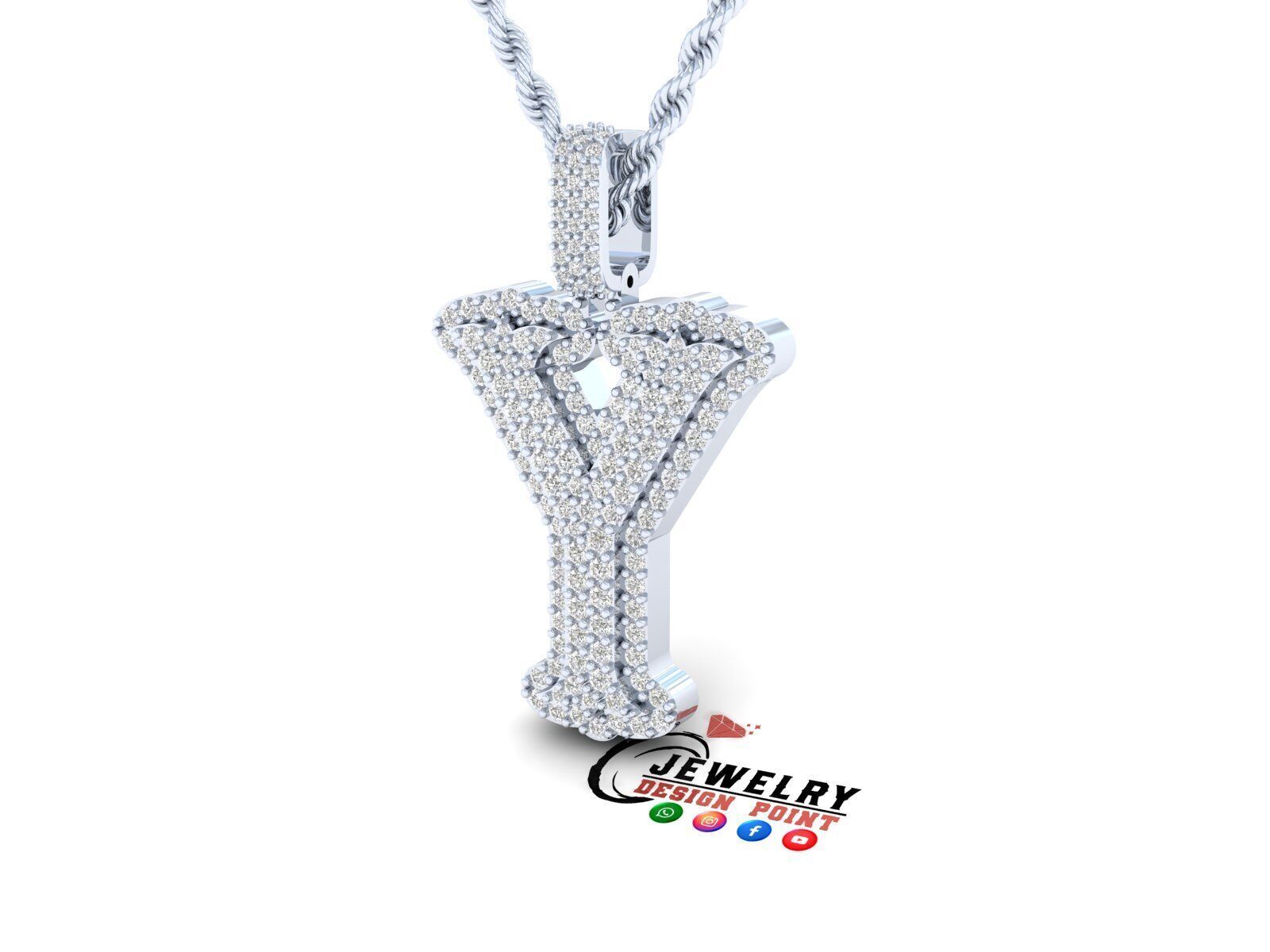 Custom Initial Y Letter Diamond A to Z Alphabet Necklace 3D print model_3