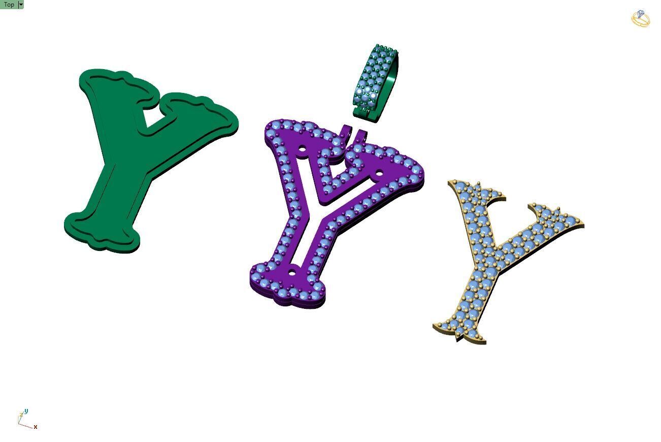 Custom Initial Y Letter Diamond A to Z Alphabet Necklace 3D print model_12