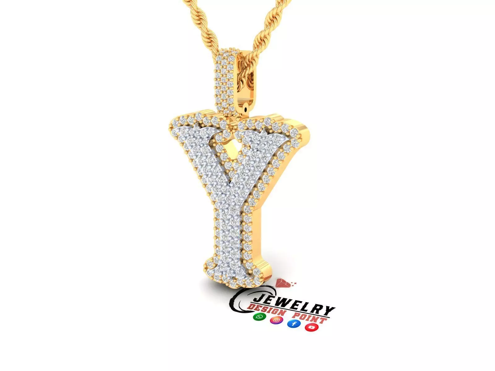Custom Initial Y Letter Diamond A to Z Alphabet Necklace 3D print model_0