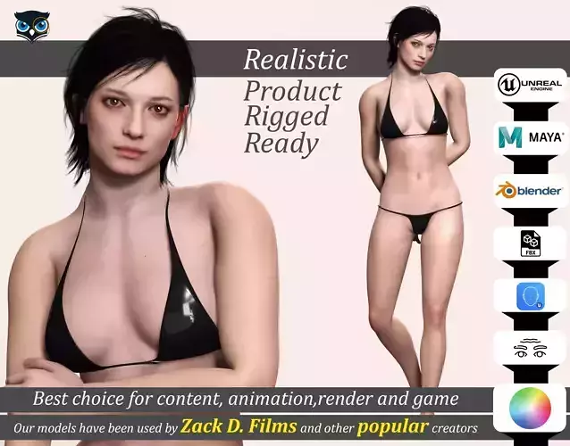 Sokor Realistic Female Base Mesh Game Ready Rigged Low-poly 3D model