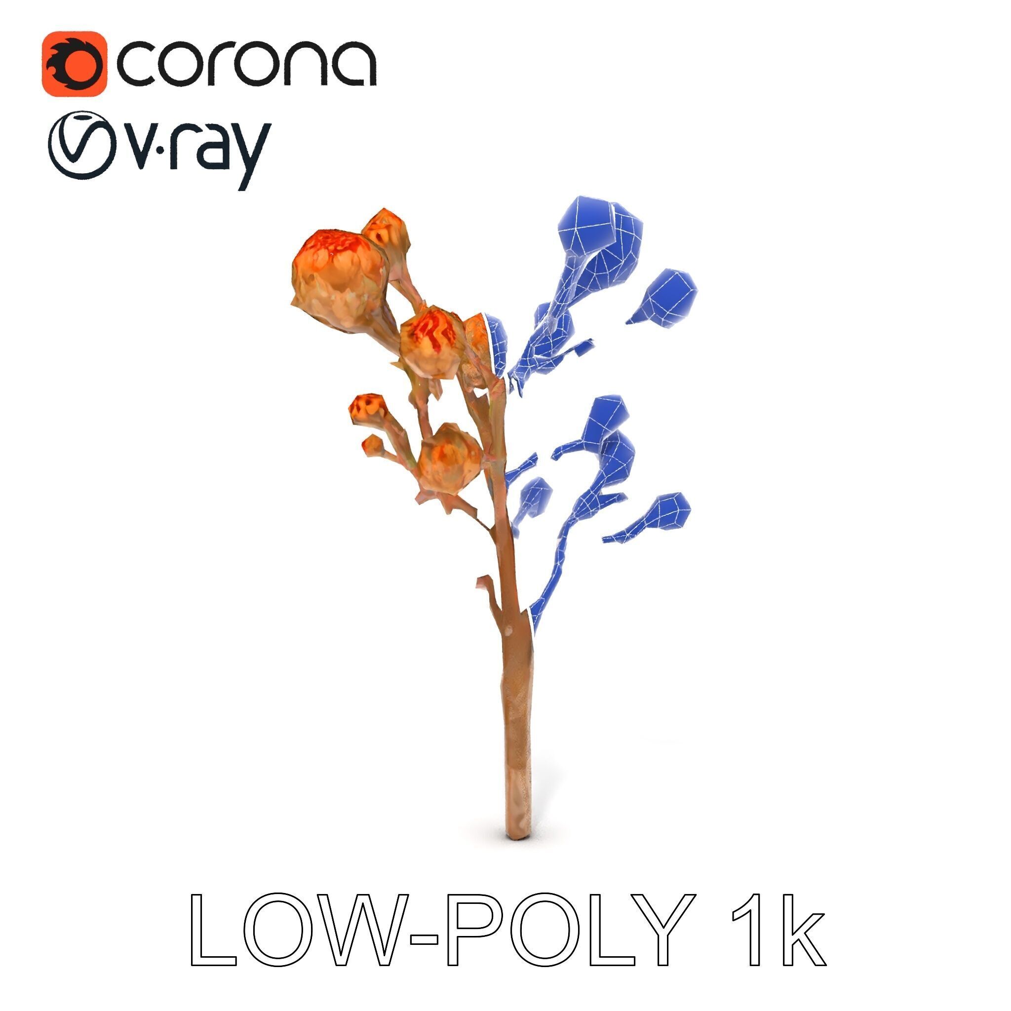 Dried Branch with Buds Model Pack Low-poly 3D model_34