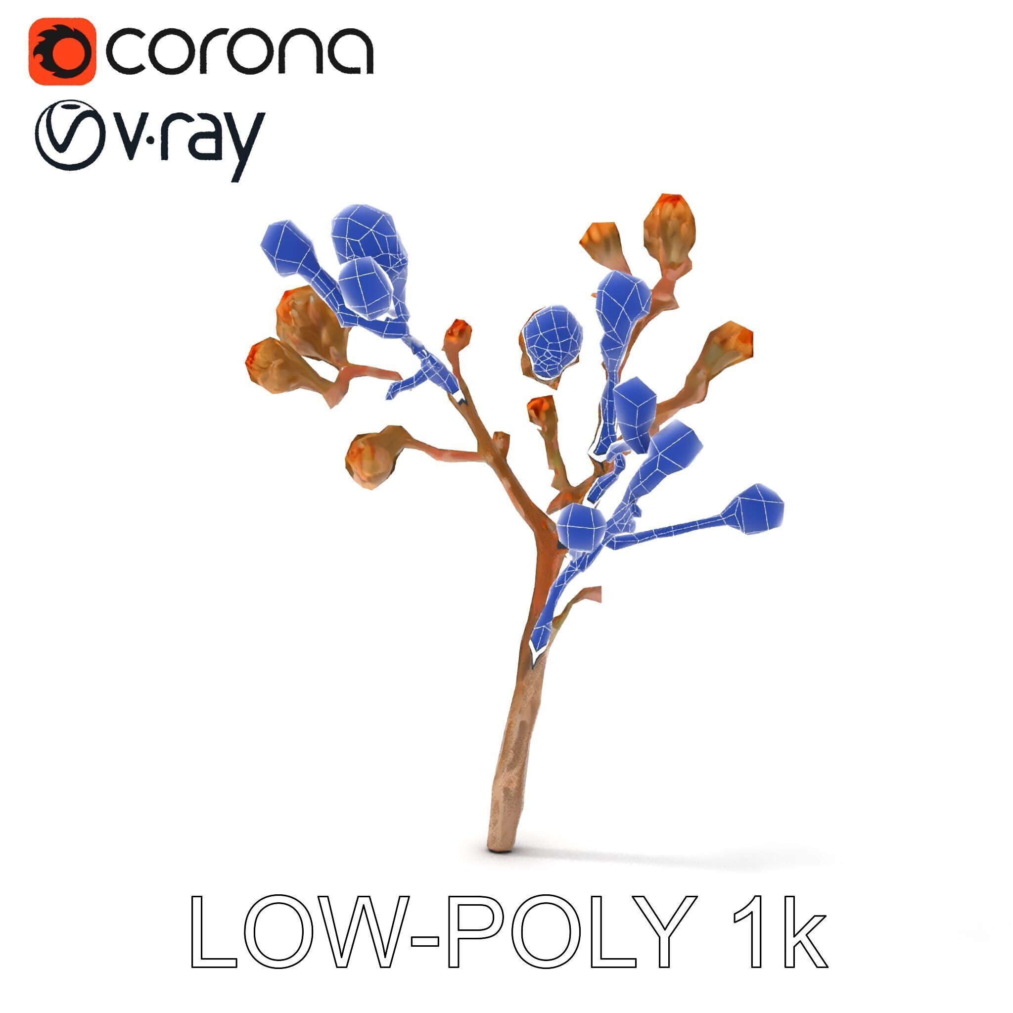 Dried Branch with Buds Model Pack Low-poly 3D model_24