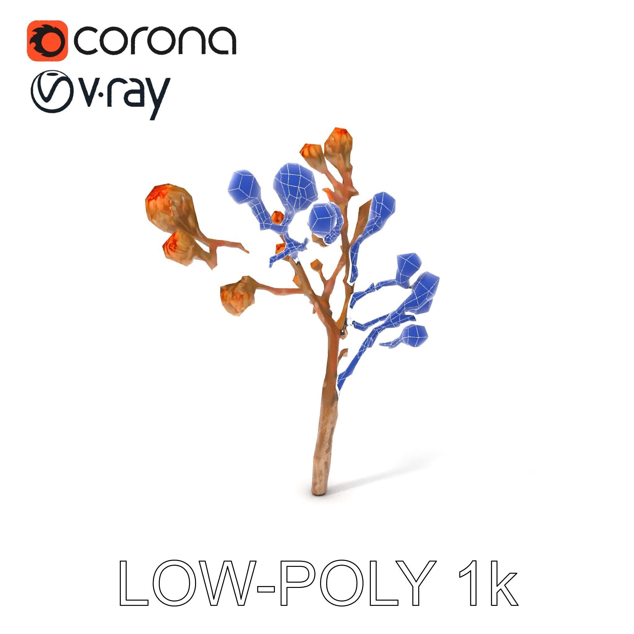 Dried Branch with Buds Model Pack Low-poly 3D model_26