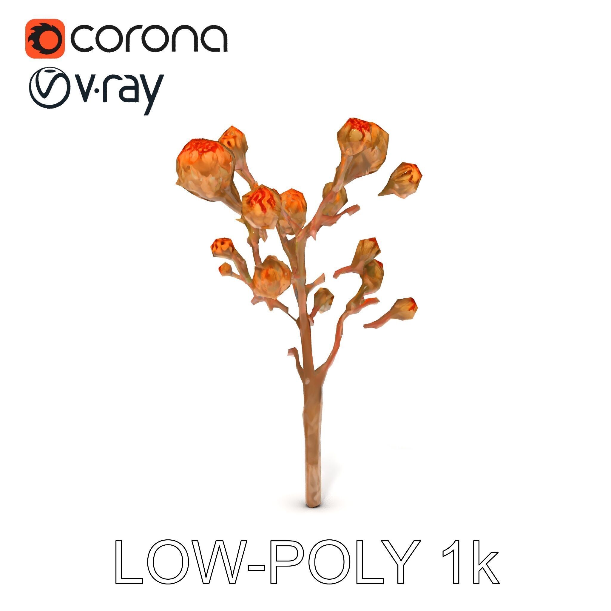 Dried Branch with Buds Model Pack Low-poly 3D model_13
