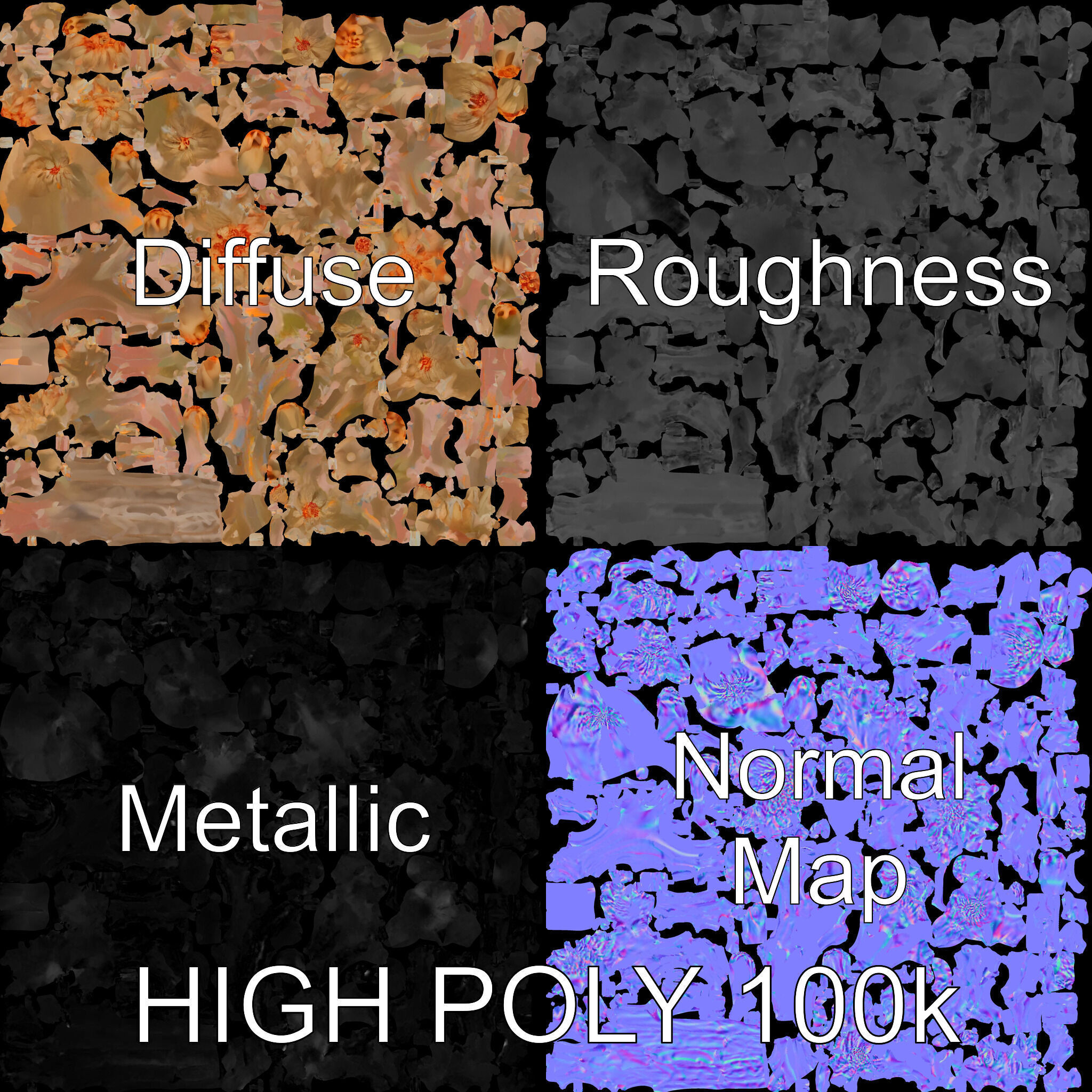 Dried Branch with Buds Model Pack Low-poly 3D model_2