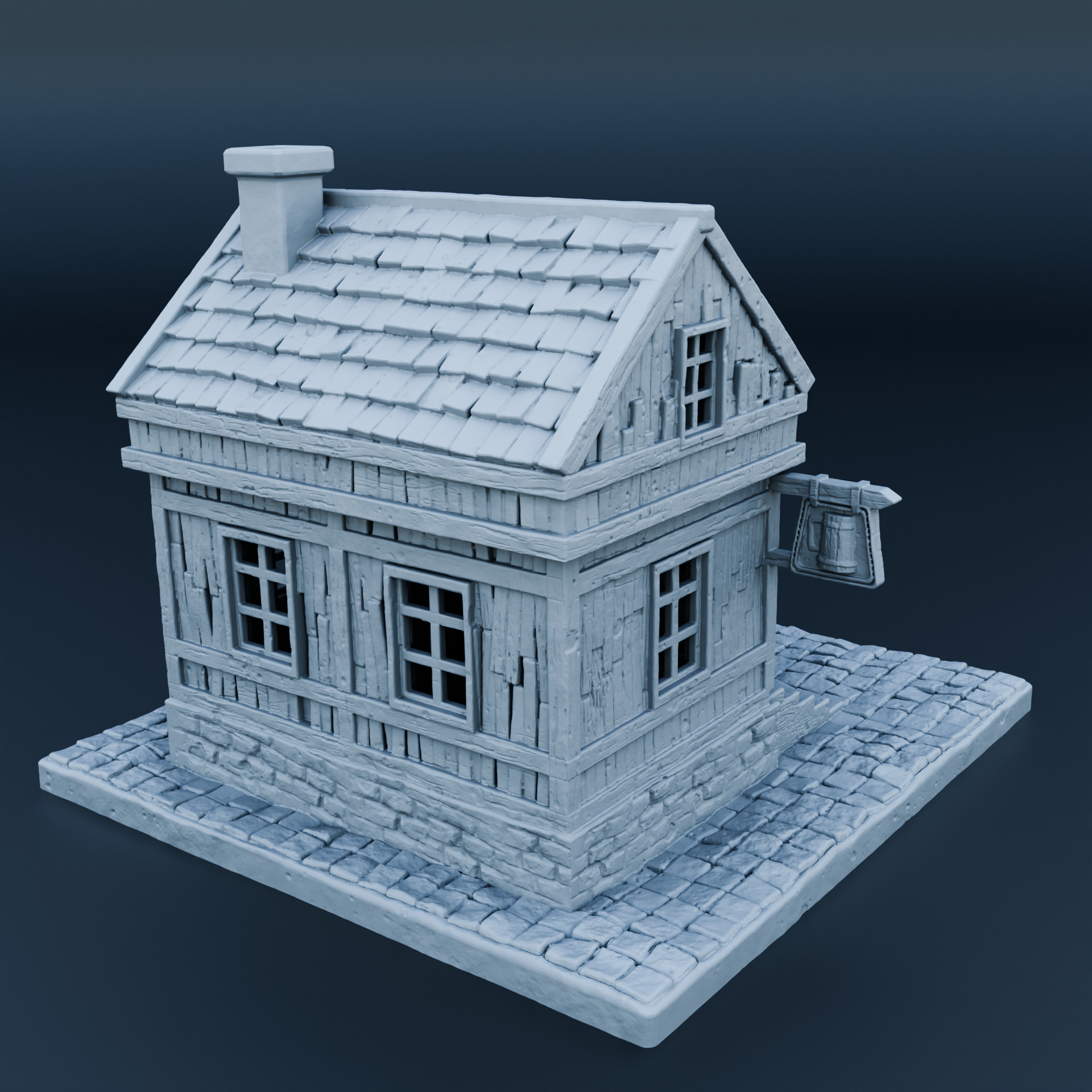 Medieval house 3D print model_1