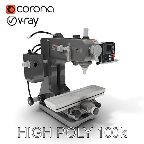 CNC Milling Machine Model Pack with Detailed Features Low-poly 3D model