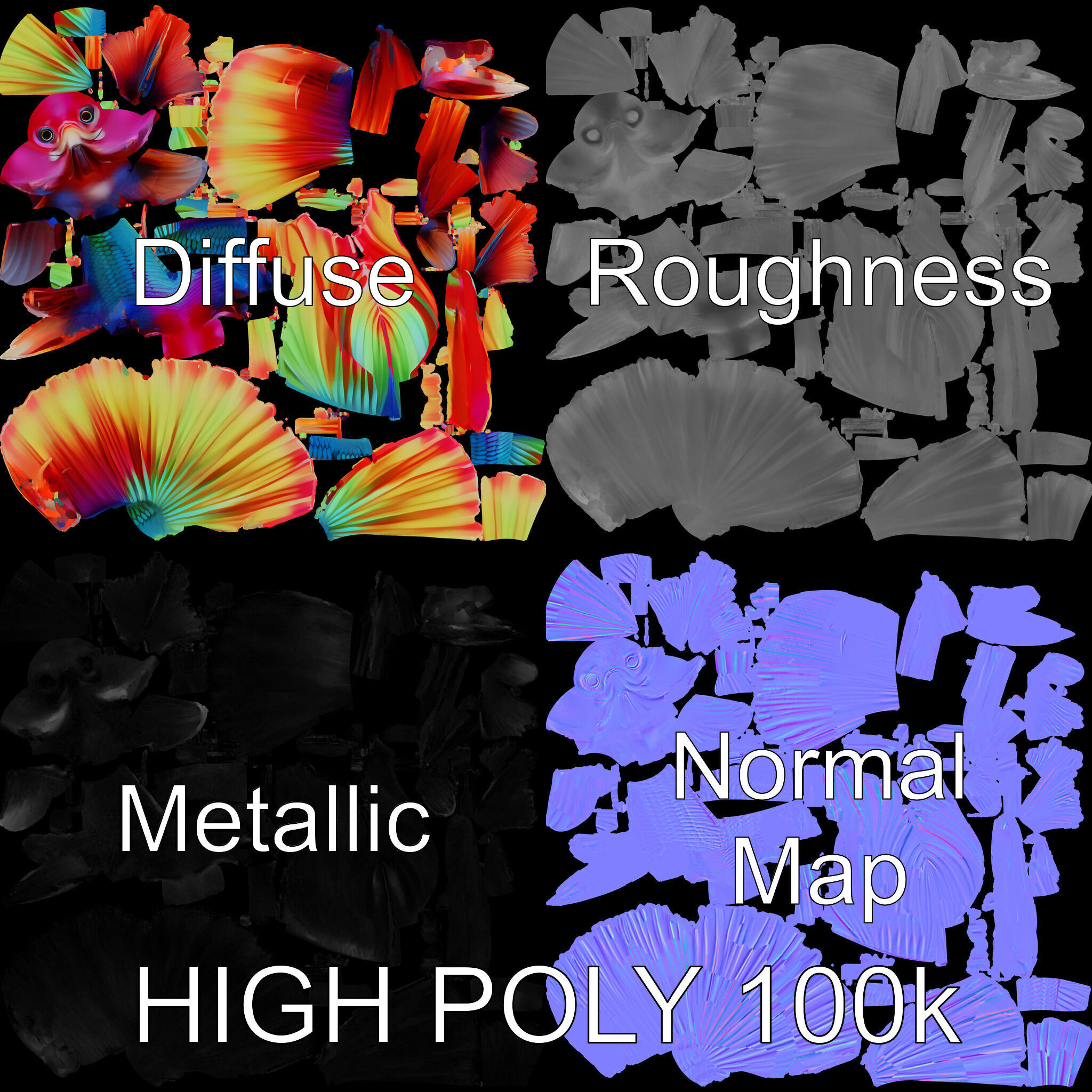 Vibrant Betta Fish Model Pack Low-poly 3D model_2