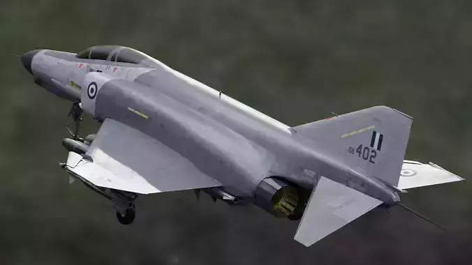 F4 Phantom 2 -Grey Texture-Fully Rigged-Changeble Decal -Texts Low-poly 3D model