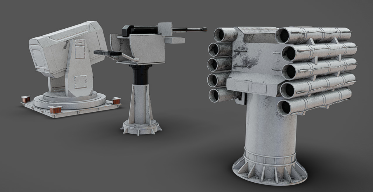 Deck Guns 02 Low-poly 3D model_3