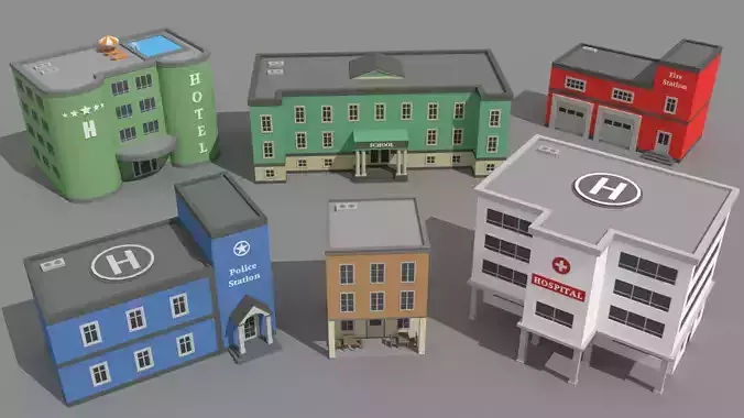 SimplePoly Buildings - Low Poly Assets Low-poly 3D model