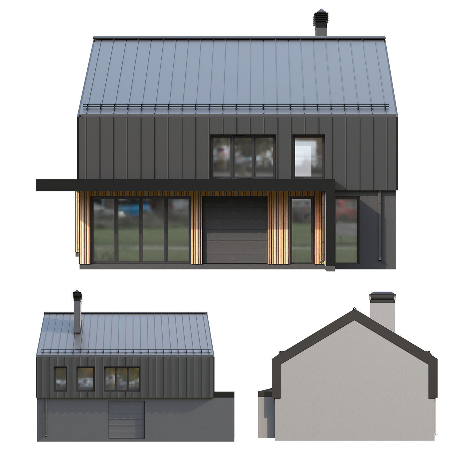 Modern barn style house Low-poly 3D model_1