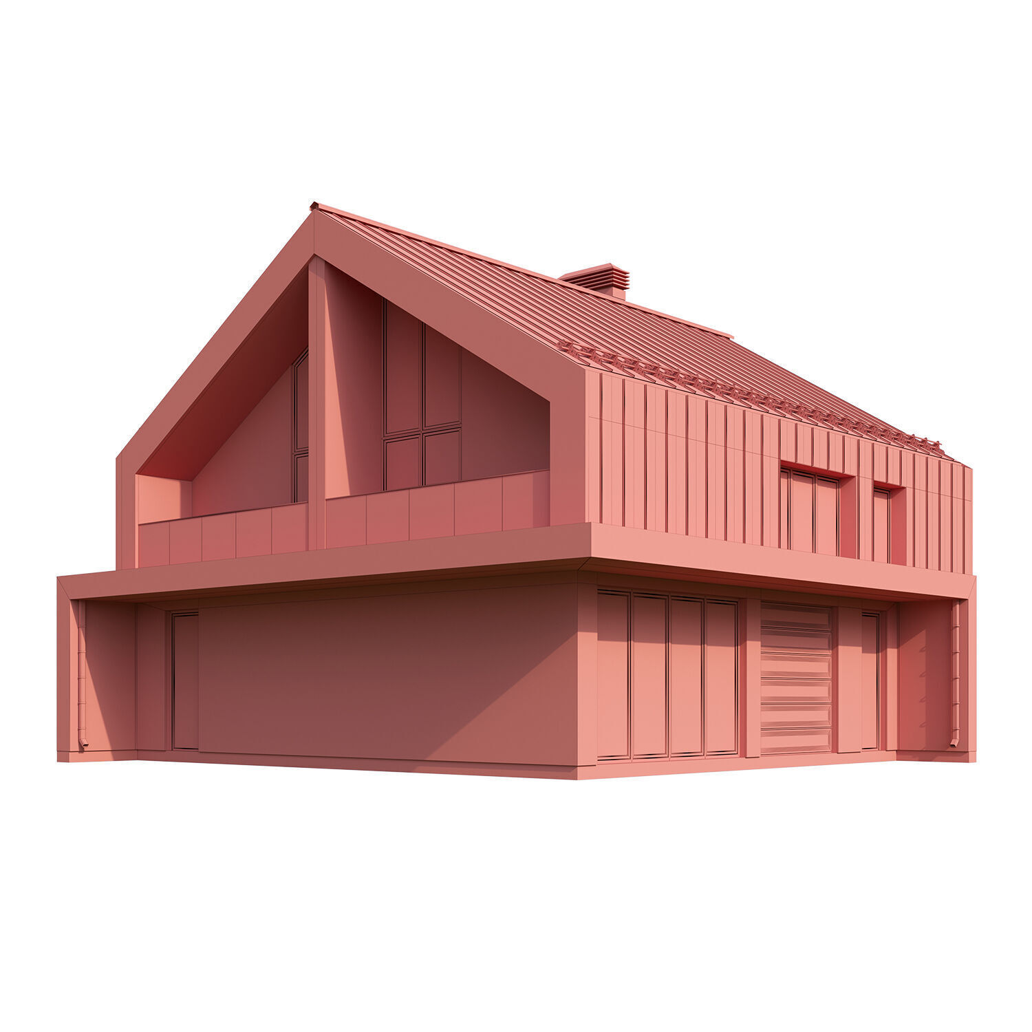 Modern barn style house Low-poly 3D model_3