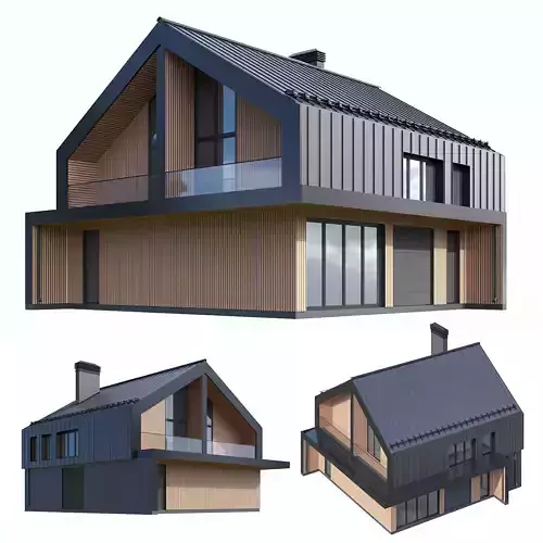 Modern barn style house Low-poly 3D model